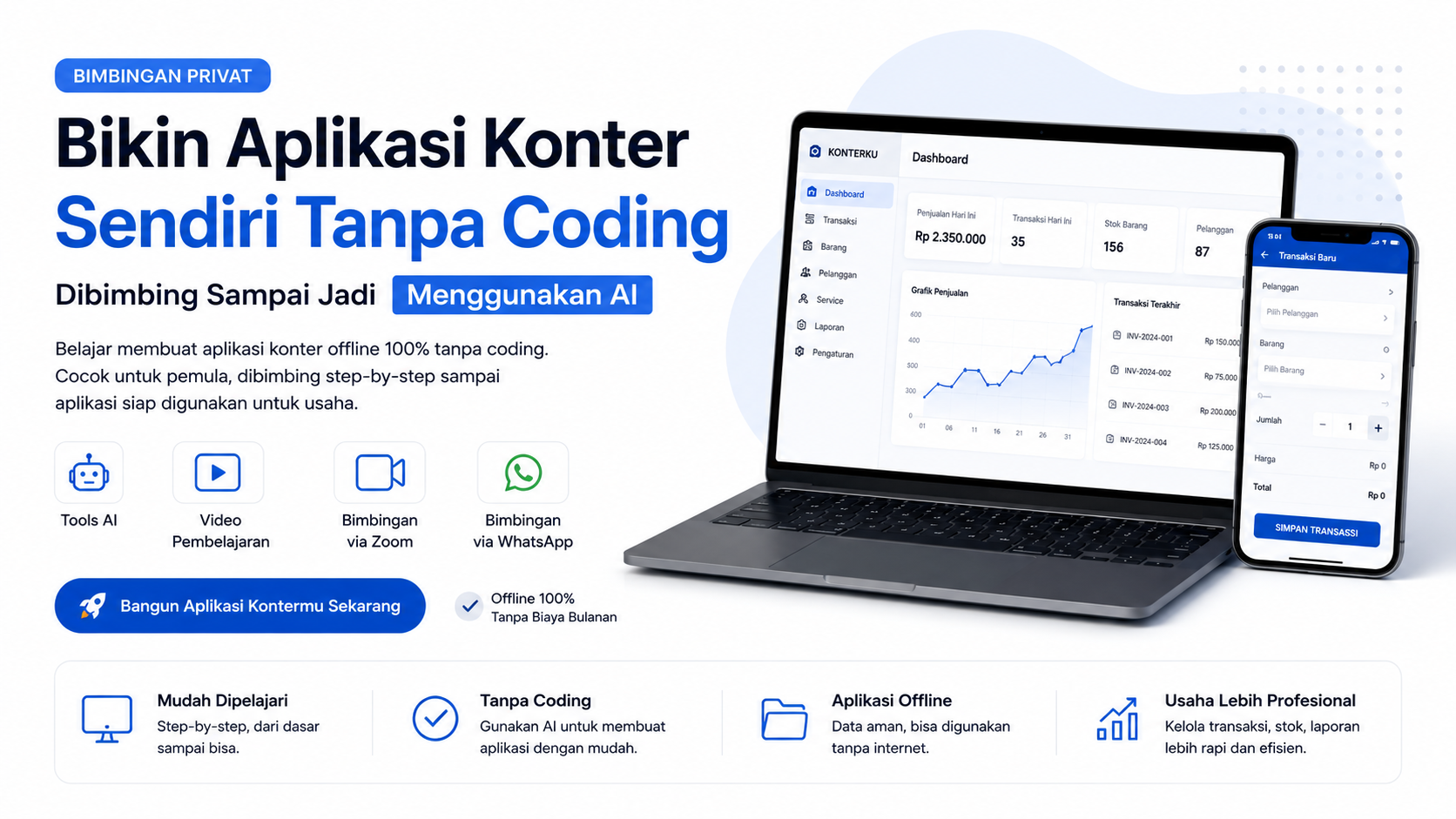 Pendampingan - Bikin Aplikasi Konter Tanpa CODING! - Di BIMBING SAMPAI JADI!