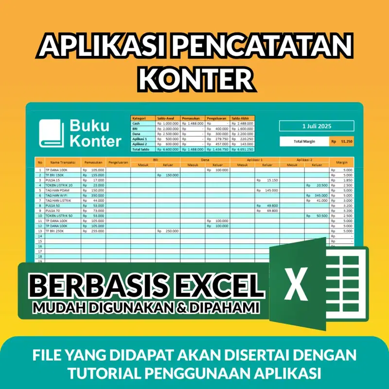 Aplikasi Buku Konter versi Excel (Cocok untuk Agen BRI Link, BSI Agen, Agen BNI 46)