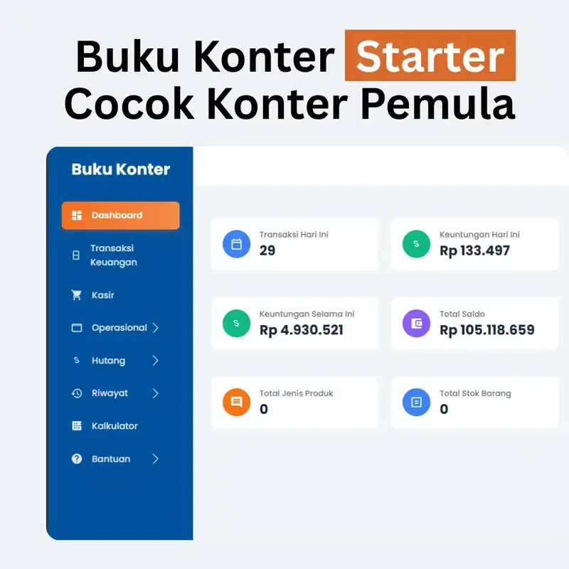 Buku Konter - 1X Beli Permanen, Online, Akses dari HP, Tab Laptop (untuk 1 Toko)
