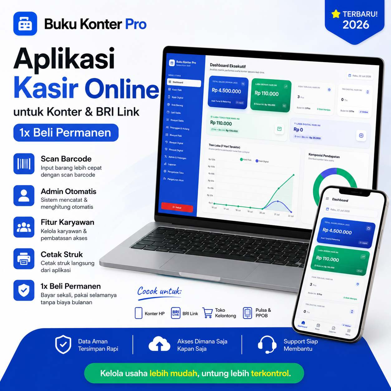 (NEW) Buku Konter Pro - Permanen, Online, 1X Beli - 1 Aplikasi 1 Toko