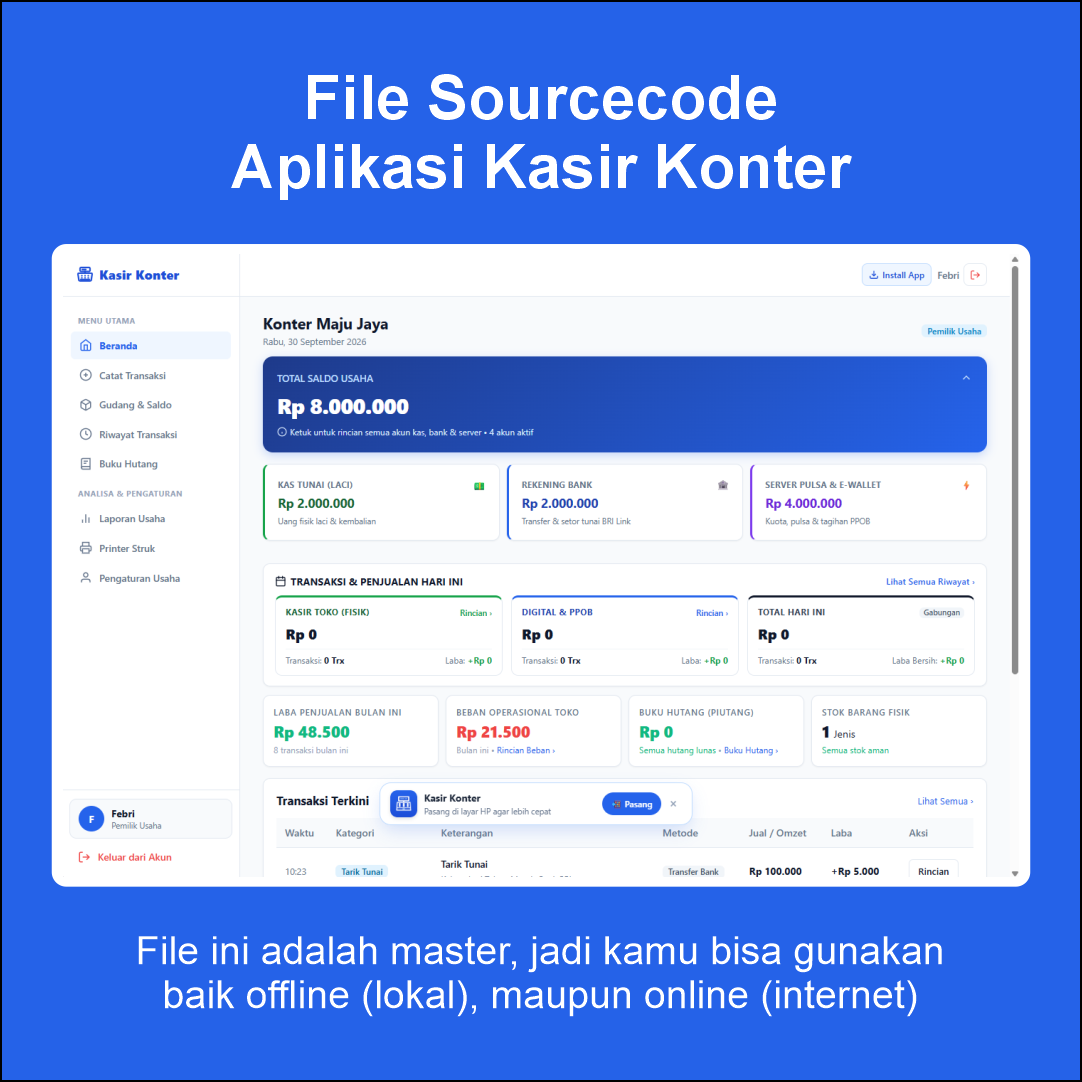 Sourcecode Aplikasi Kasir Konter (Untuk Konter, Mini ATM, Agen BRI Link)